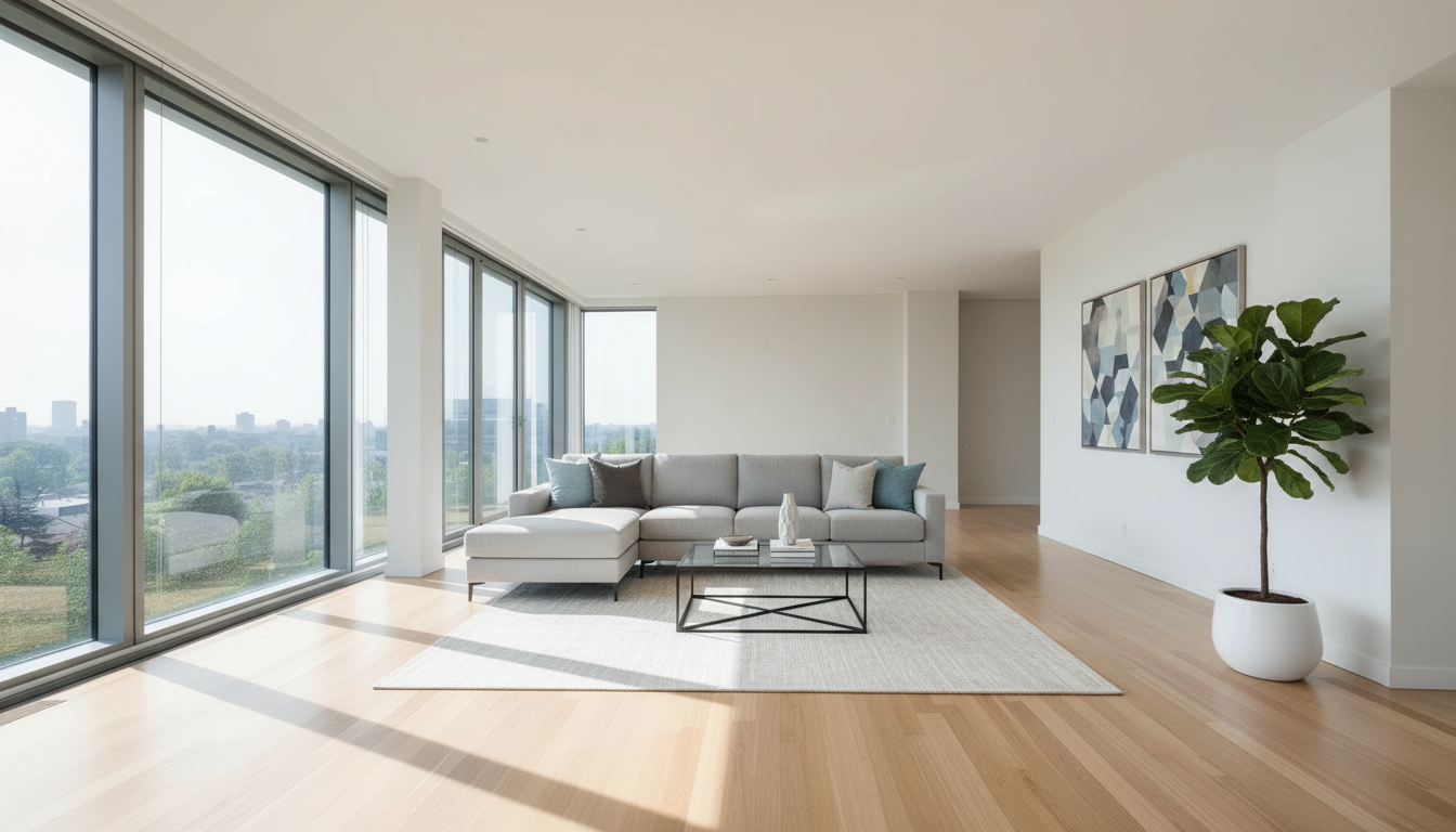 Staged living room with modern furniture
